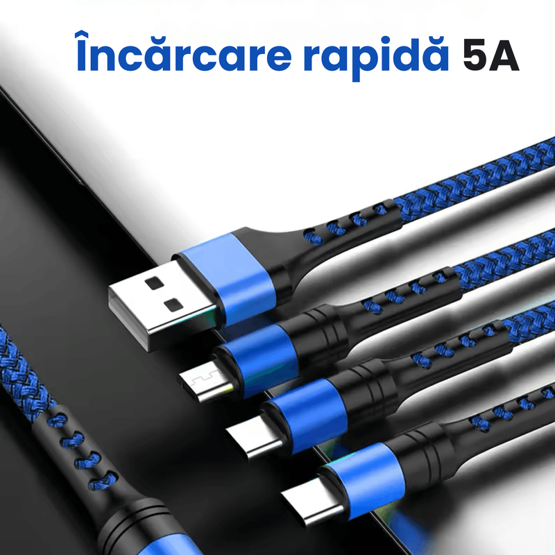 Laptop, Telefoane si Tablete - Telefoane mobile si accesorii - Accesorii Telefoane - Cabluri si adaptoare telefoane - Cablu de date 3 in 1 cu incarcare rapida GAVIO®, USB la USB-C, Lightning, MicroUSB, 1.2m, 5A, universal, Albastru - Infinity.ro