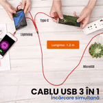 Laptop, Telefoane si Tablete - Telefoane mobile si accesorii - Accesorii Telefoane - Cabluri si adaptoare telefoane - Cablu de date 3 in 1 cu incarcare rapida GAVIO®, USB la USB-C, Lightning, MicroUSB, 1.2m, 5A, universal, Rosu - Infinity.ro