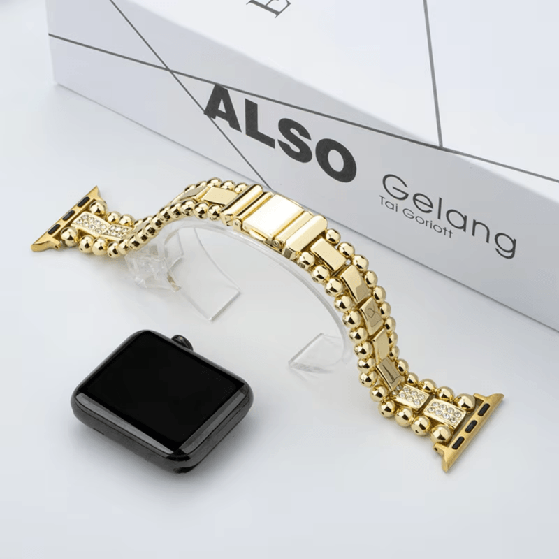 Laptop, Telefoane si Tablete - Wearables si gadgeturi - Wearables - Accesorii wearables - Curea metalica GAVIO Luxury,cu pietre,compatibila Apple Watch 1,2,3,4,5,6,7,8,9,Ultra,SE,38/40/41mm,eleganta,Auriu - Infinity.ro