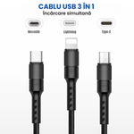 Laptop, Telefoane si Tablete - Telefoane mobile si accesorii - Accesorii Telefoane - Cabluri si adaptoare telefoane - Cablu de date 3 in 1 cu incarcare rapida GAVIO®, USB la USB-C, Lightning, MicroUSB, 1.2m, 5A, universal, Negru - Infinity.ro