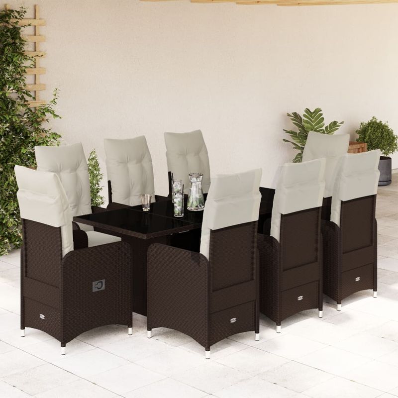 Casa si Gradina - Gradina si terasa - Mobilier exterior - Seturi mobila gradina - Set bistro de gradina cu perne, 9 piese, maro, poliratan - Infinity.ro