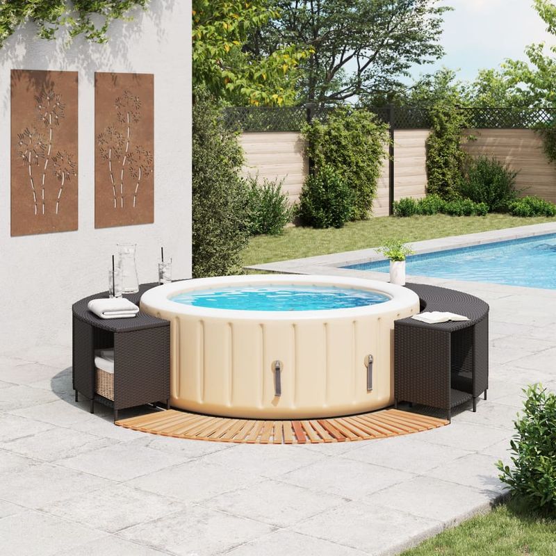 Casa si Gradina - Gradina si terasa - Piscine si accesorii - Accesorii piscine - Imprejmuire cada cu hidromasaj, negru, poliratan / lemn acacia - Infinity.ro