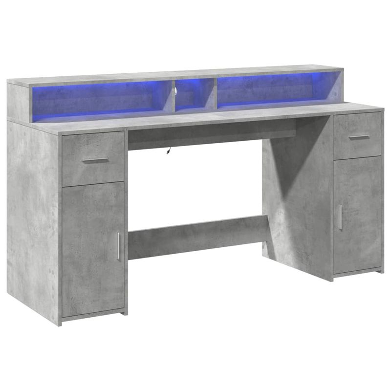 Casa si Gradina - Mobilier - Mese si birouri - Birouri - Birou cu lumini LED, gri beton, 160x55x91 cm, lemn prelucrat - Infinity.ro
