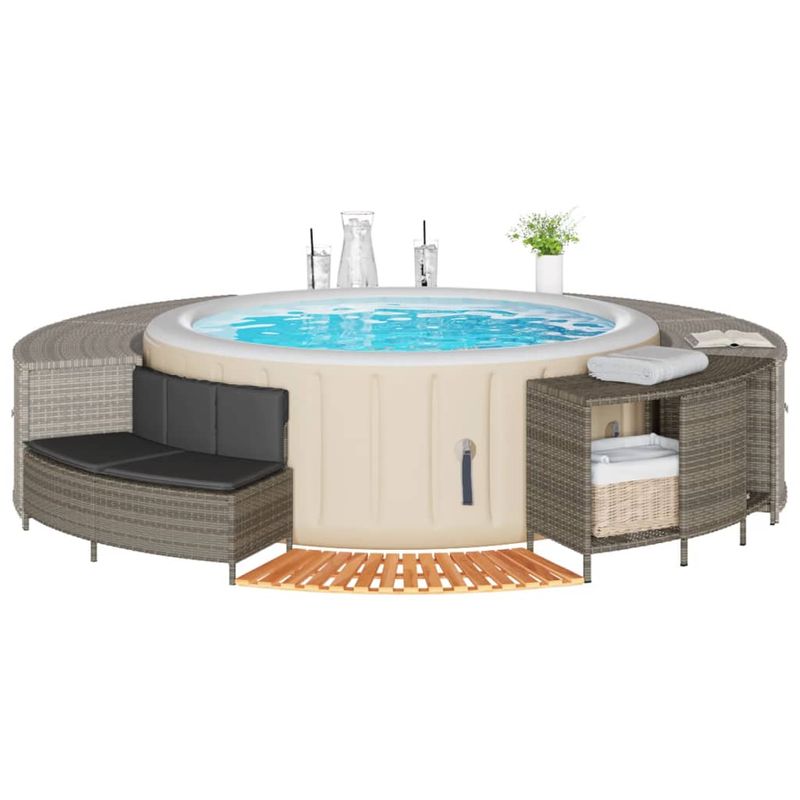 Casa si Gradina - Gradina si terasa - Piscine si accesorii - Accesorii piscine - Imprejmuire cada cu hidromasaj, gri, poliratan / lemn acacia - Infinity.ro