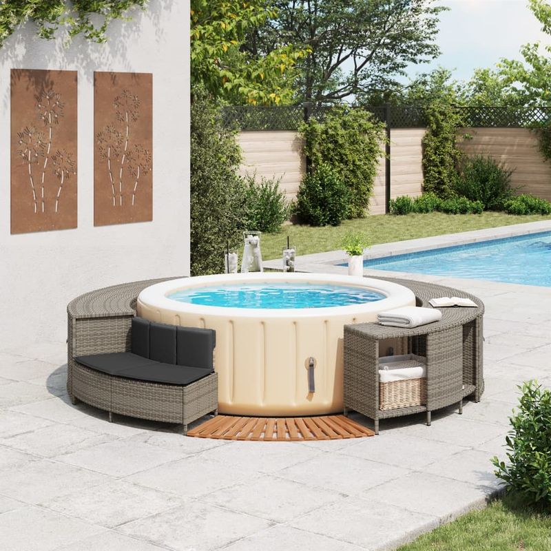 Casa si Gradina - Gradina si terasa - Piscine si accesorii - Accesorii piscine - Imprejmuire cada cu hidromasaj, gri, poliratan / lemn acacia - Infinity.ro