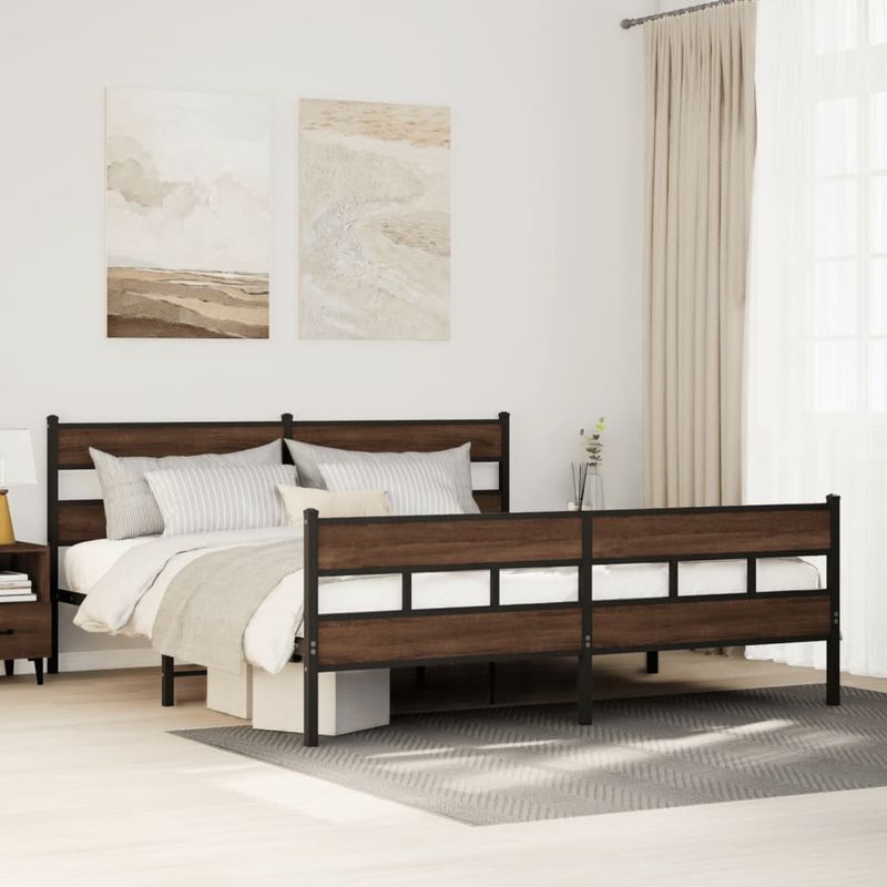 Casa si Gradina - Mobilier - Paturi si accesorii - Paturi - Cadru de pat metalic fara saltea, stejar maro, 200x200 cm - Infinity.ro