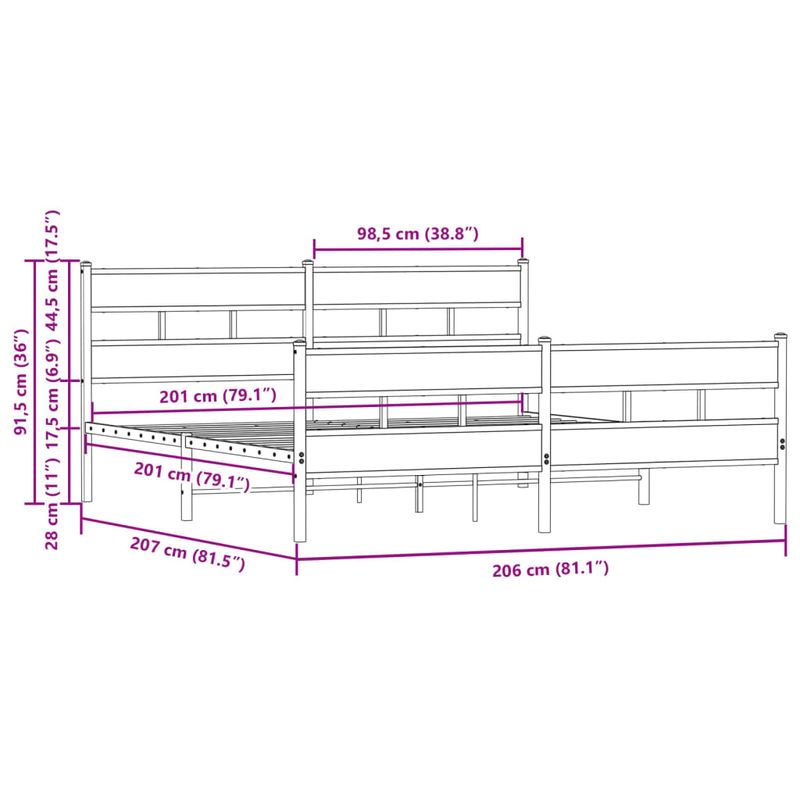 Casa si Gradina - Mobilier - Paturi si accesorii - Paturi - Cadru de pat metalic fara saltea, stejar maro, 200x200 cm - Infinity.ro