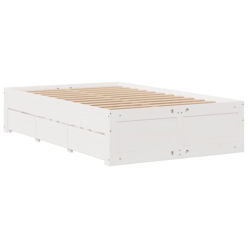 Casa si Gradina - Mobilier - Paturi si accesorii - Paturi - Cadru pat fara saltea/cu sertare alb 135x190 cm lemn masiv pin - Infinity.ro