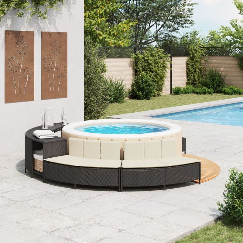 Casa si Gradina - Gradina si terasa - Piscine si accesorii - Accesorii piscine - Banci pentru spa cu perne, 2 buc., negru, poliratan - Infinity.ro
