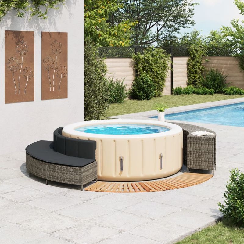 Casa si Gradina - Gradina si terasa - Piscine si accesorii - Accesorii piscine - Imprejmuire cada cu hidromasaj, gri, poliratan / lemn acacia - Infinity.ro
