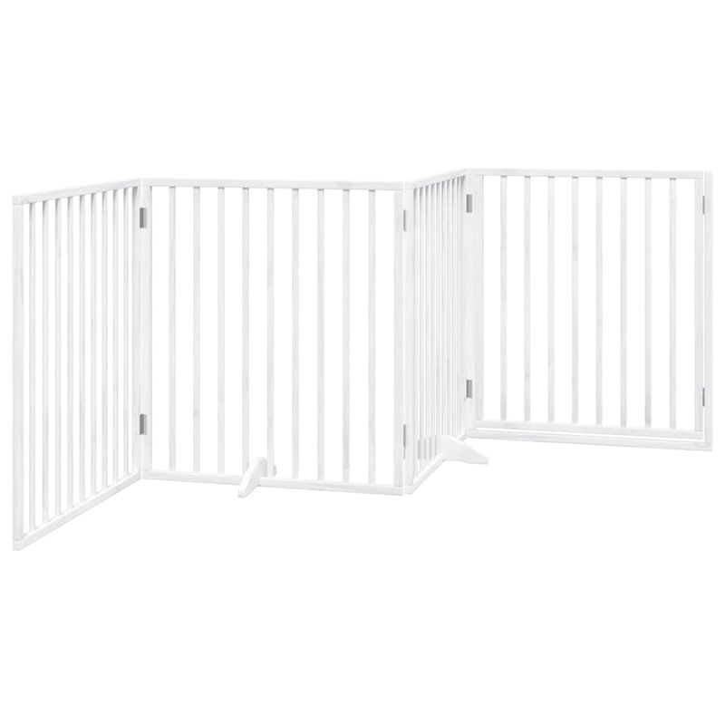 Petshop - Accesorii petshop - Culcusuri si custi - Custi interior si exterior - Poarta caini pliabila cu usa, 4 panouri, alb, 320 cm, lemn plop - Infinity.ro