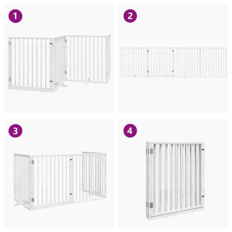 Petshop - Accesorii petshop - Culcusuri si custi - Custi interior si exterior - Poarta caini pliabila cu usa, 4 panouri, alb, 320 cm, lemn plop - Infinity.ro