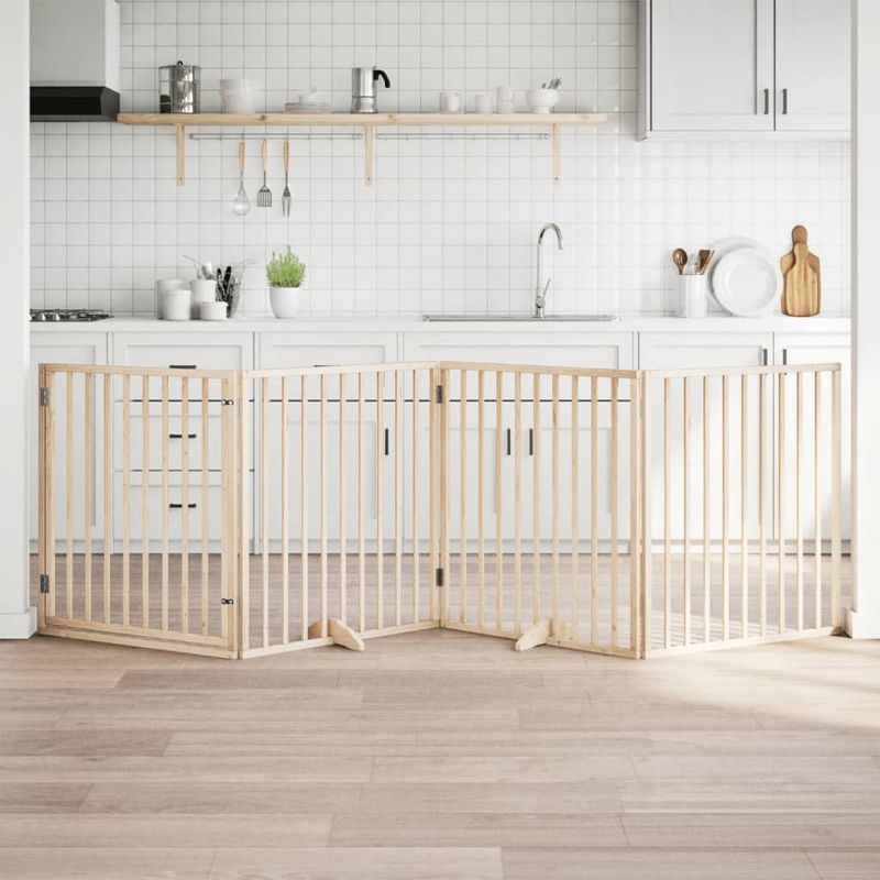 Petshop - Accesorii petshop - Culcusuri si custi - Custi interior si exterior - Poarta de caini pliabila cu usa, 4 panouri, 320 cm, lemn plop - Infinity.ro