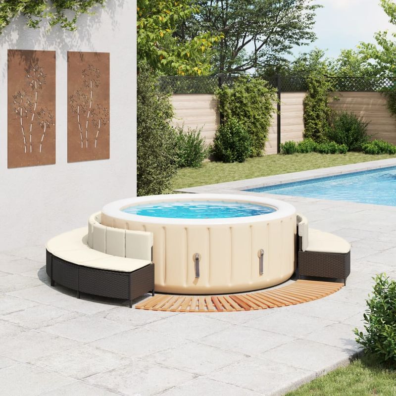Casa si Gradina - Gradina si terasa - Piscine si accesorii - Accesorii piscine - Imprejmuire cada cu hidromasaj, negru, poliratan / lemn acacia - Infinity.ro