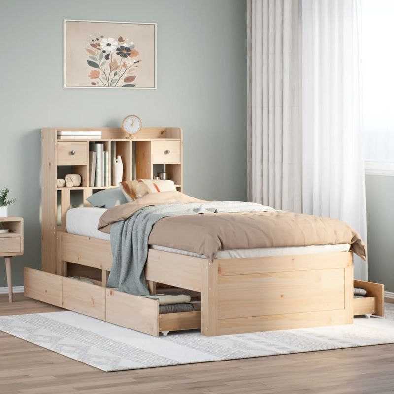 Casa si Gradina - Mobilier - Paturi si accesorii - Paturi - Pat cu biblioteca fara saltea, 75x190 cm, lemn masiv de pin - Infinity.ro