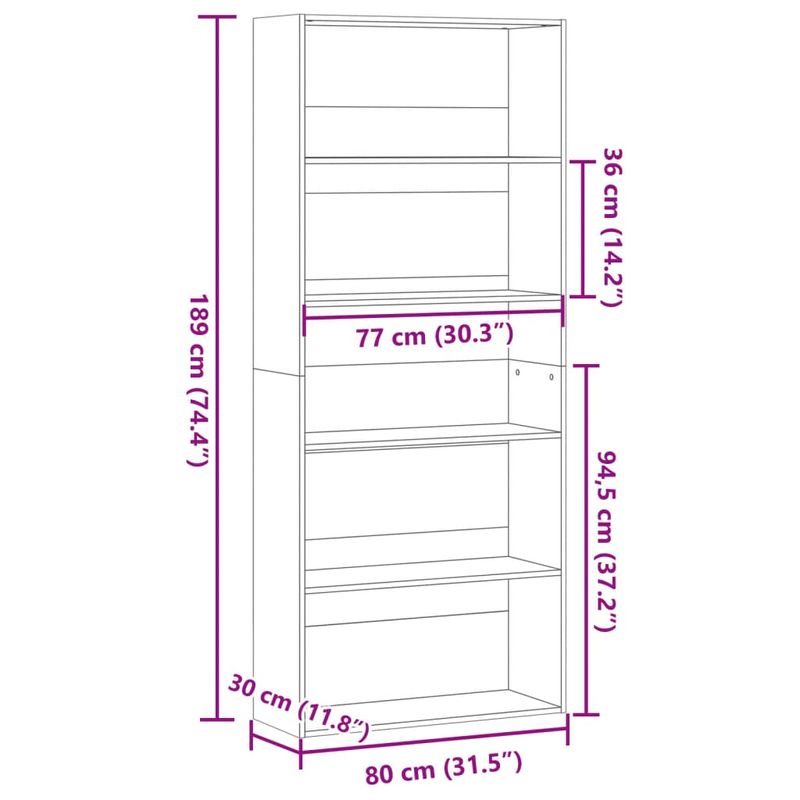 Casa si Gradina - Mobilier - Biblioteci si rafturi - Biblioteci - Biblioteca, stejar artizanal, 80x30x189 cm, lemn prelucrat - Infinity.ro