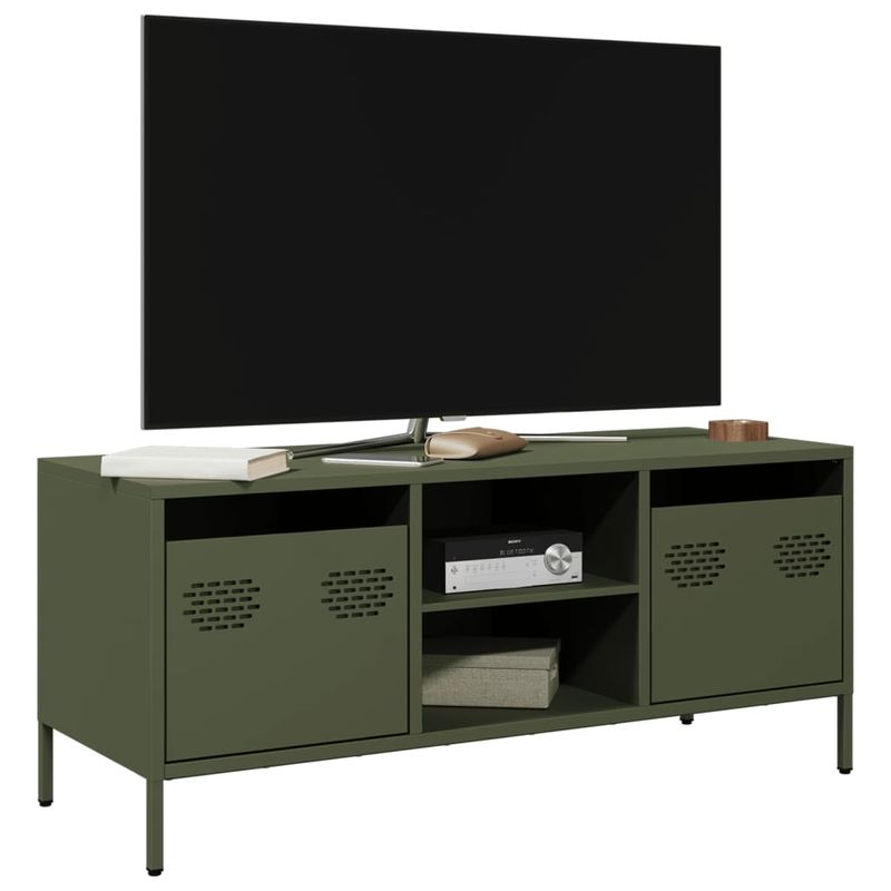 Casa si Gradina - Mobilier - Comode si corpuri - Comode - Dulap TV, verde masliniu, 101,5x39x43,5cm, otel laminat la rece - Infinity.ro