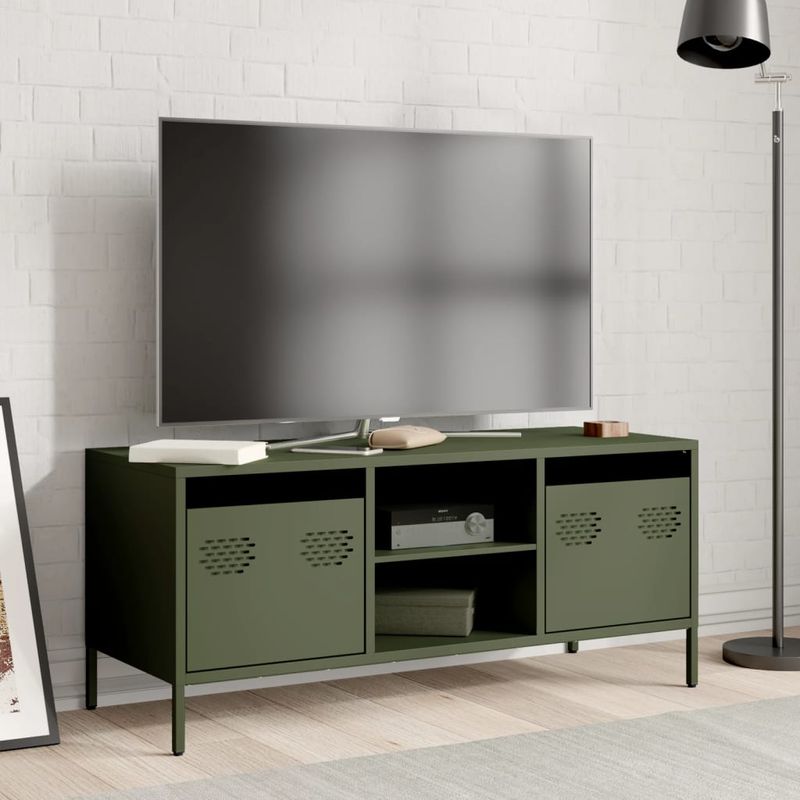 Casa si Gradina - Mobilier - Comode si corpuri - Comode - Dulap TV, verde masliniu, 101,5x39x43,5cm, otel laminat la rece - Infinity.ro