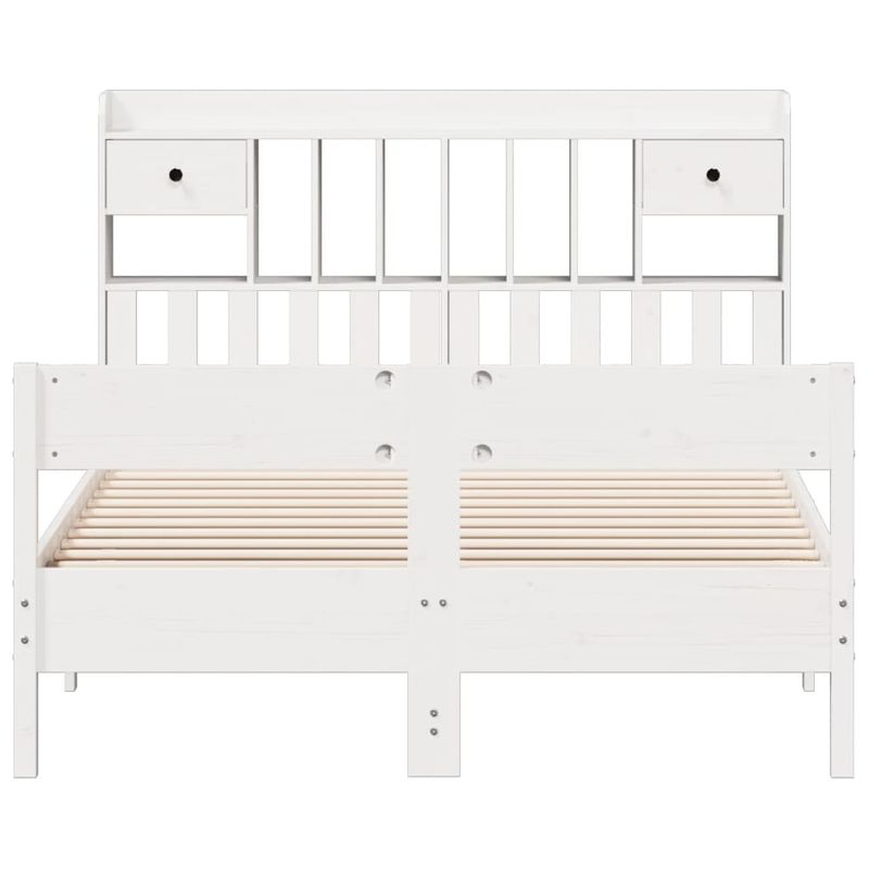 Casa si Gradina - Mobilier - Paturi si accesorii - Paturi - Pat cu biblioteca fara saltea, alb, 150x200 cm, lemn masiv pin - Infinity.ro