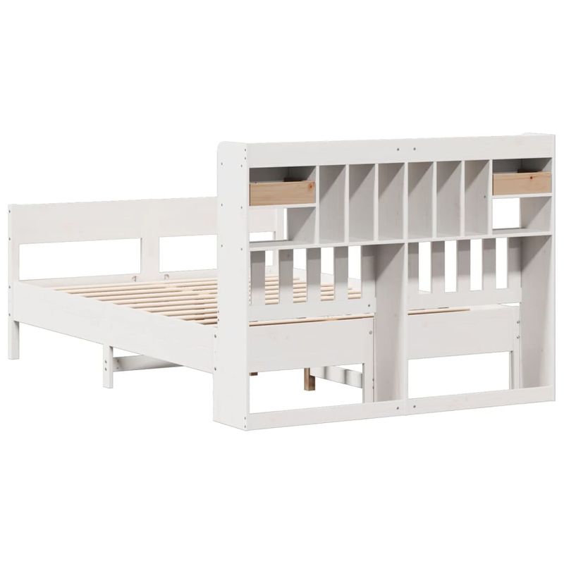 Casa si Gradina - Mobilier - Paturi si accesorii - Paturi - Pat cu biblioteca fara saltea, alb, 150x200 cm, lemn masiv pin - Infinity.ro