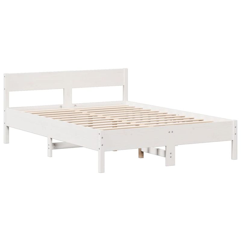 Casa si Gradina - Mobilier - Paturi si accesorii - Paturi - Pat cu biblioteca fara saltea, alb, 150x200 cm, lemn masiv pin - Infinity.ro