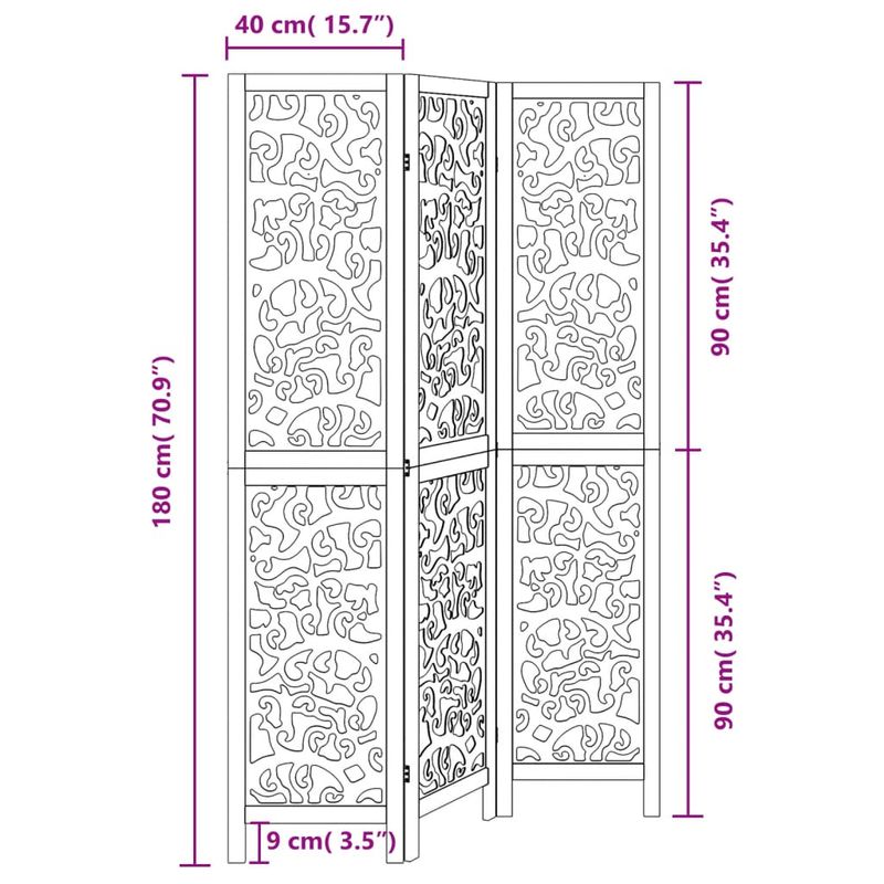 Casa si Gradina - Decoratiuni - Pereti despartitori si paravane - Paravan de camera cu 3 panouri, negru, lemn masiv paulownia - Infinity.ro
