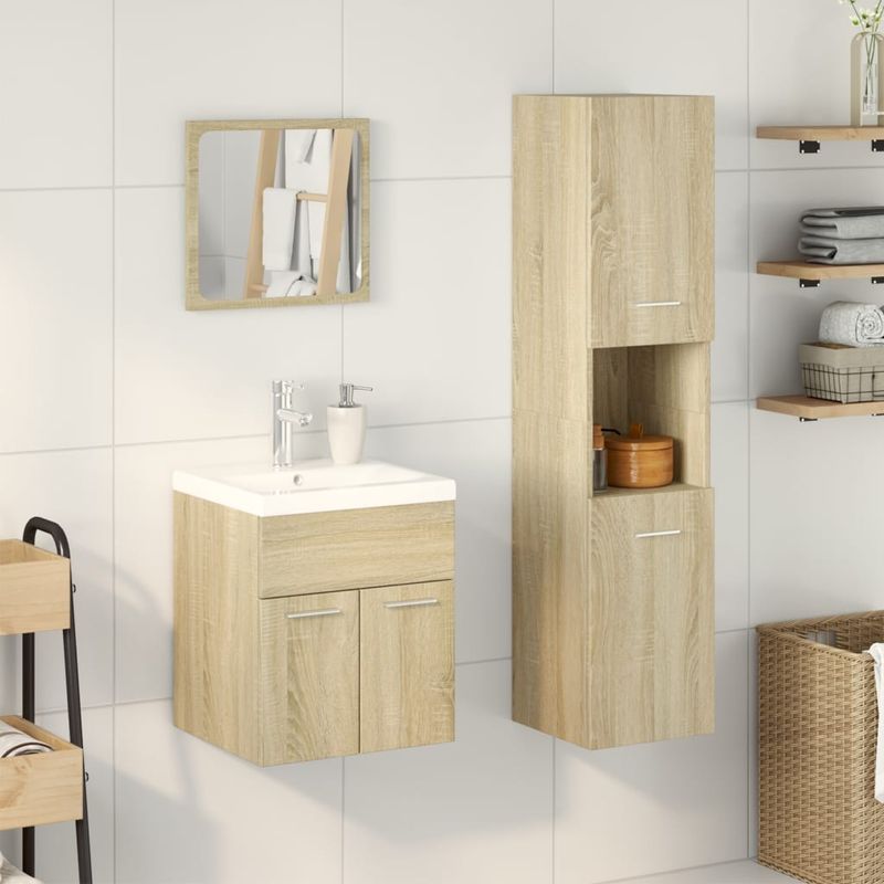 Casa si Gradina - Mobilier - Seturi de mobilier - Seturi baie - Set mobilier de baie, 3 piese, stejar sonoma, lemn prelucrat - Infinity.ro