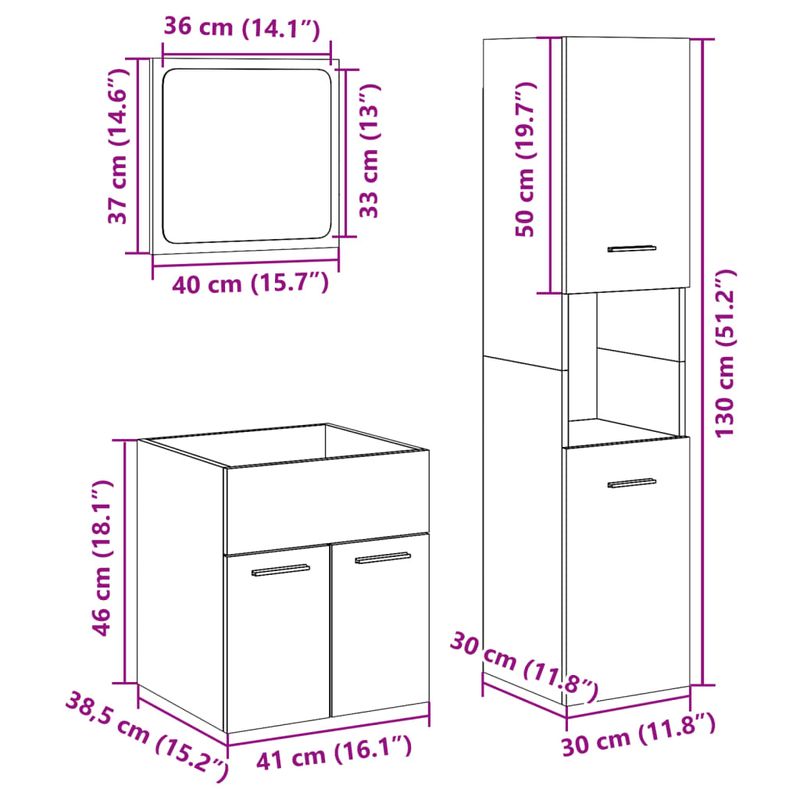 Casa si Gradina - Mobilier - Seturi de mobilier - Seturi baie - Set mobilier de baie, 3 piese, stejar sonoma, lemn prelucrat - Infinity.ro
