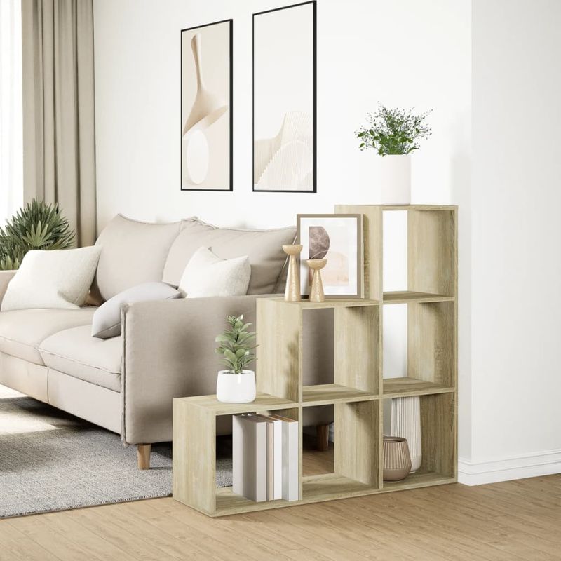 Casa si Gradina - Mobilier - Biblioteci si rafturi - Biblioteci - Biblioteca/separator 3 niveluri stejar sonoma 99x29x99 cm lemn - Infinity.ro