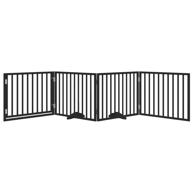 Petshop - Accesorii petshop - Culcusuri si custi - Tarcuri si colivii - Poarta caini pliabila cu usa 4 panouri negru, 320 cm, lemn plop - Infinity.ro