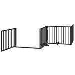 Petshop - Accesorii petshop - Culcusuri si custi - Tarcuri si colivii - Poarta caini pliabila cu usa 4 panouri negru, 320 cm, lemn plop - Infinity.ro