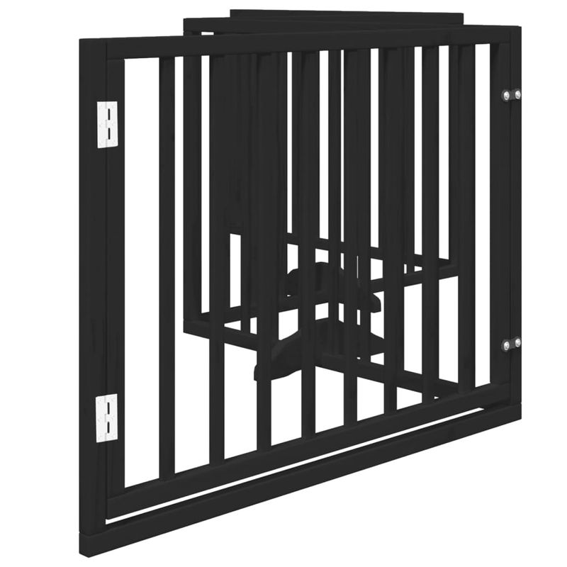 Petshop - Accesorii petshop - Culcusuri si custi - Tarcuri si colivii - Poarta caini pliabila cu usa 4 panouri negru, 320 cm, lemn plop - Infinity.ro