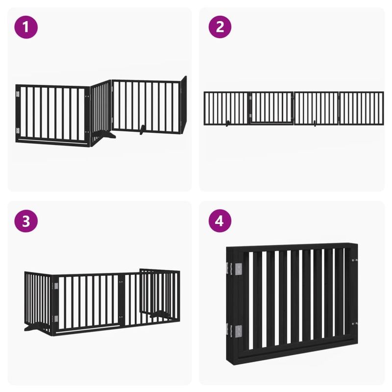 Petshop - Accesorii petshop - Culcusuri si custi - Tarcuri si colivii - Poarta caini pliabila cu usa 4 panouri negru, 320 cm, lemn plop - Infinity.ro
