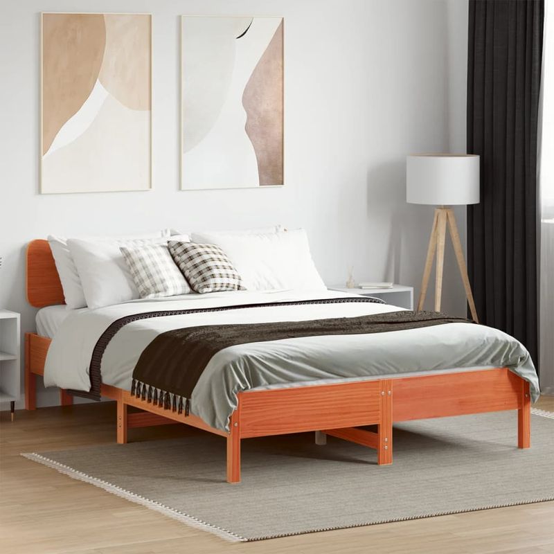 Casa si Gradina - Mobilier - Paturi si accesorii - Paturi - Cadru pat fara saltea, maro ceruit, 120x200 cm, lemn masiv pin - Infinity.ro