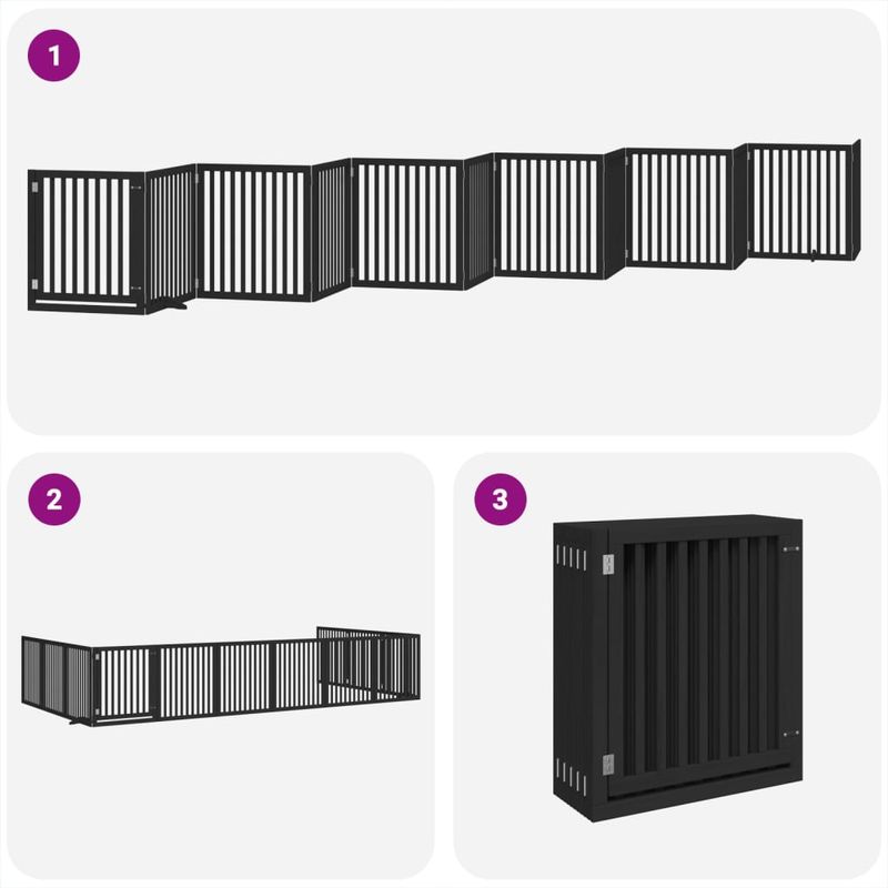 Petshop - Accesorii petshop - Culcusuri si custi - Custi interior si exterior - Poarta caini pliabila cu usa 12 panouri negru 960 cm, lemn plop - Infinity.ro