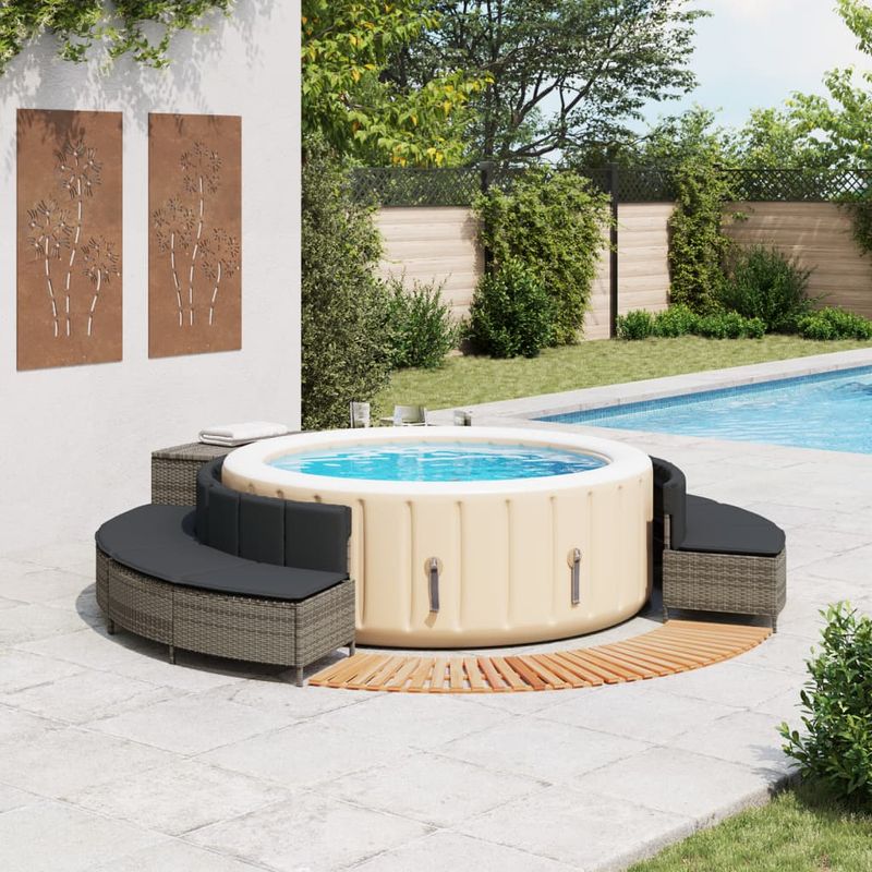 Casa si Gradina - Gradina si terasa - Piscine si accesorii - Accesorii piscine - Imprejmuire cada cu hidromasaj, gri, poliratan / lemn acacia - Infinity.ro