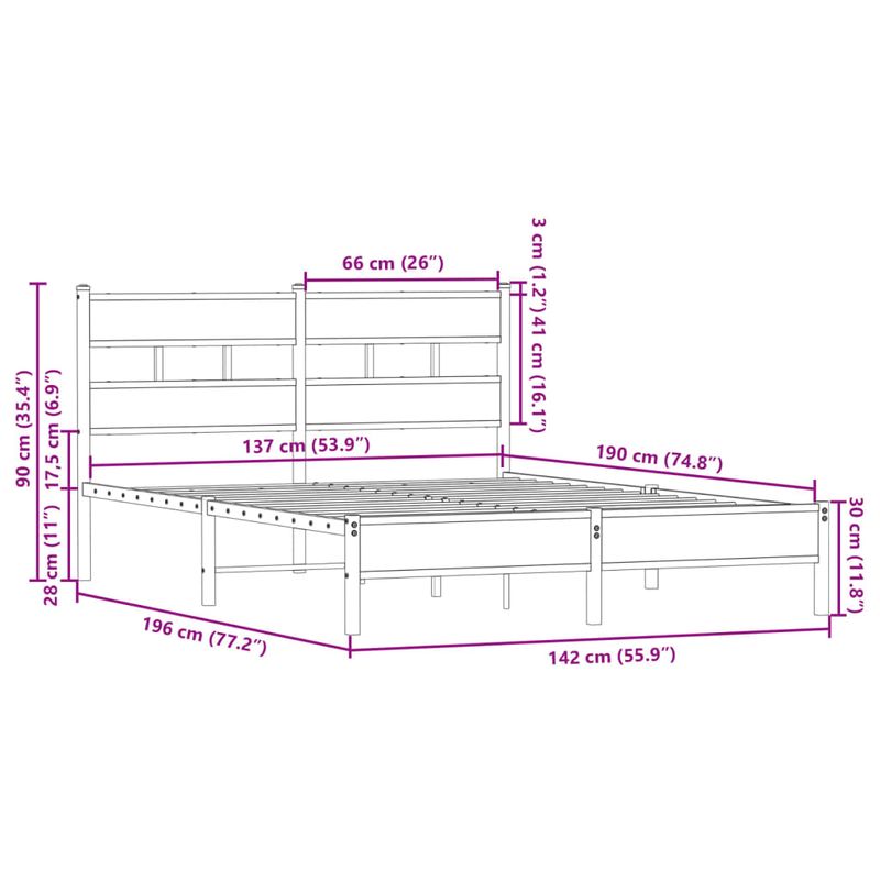 Casa si Gradina - Mobilier - Paturi si accesorii - Paturi - Cadru de pat fara saltea, cu tablie, stejar sonoma, 137x190 cm - Infinity.ro