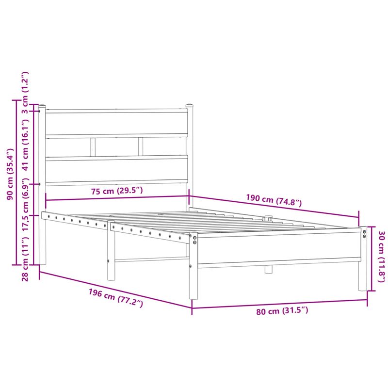 Casa si Gradina - Mobilier - Paturi si accesorii - Paturi - Cadru de pat fara saltea, cu tablie, stejar sonoma, 75x190 cm - Infinity.ro