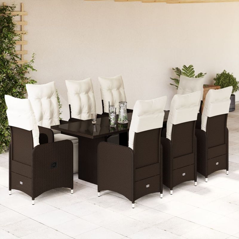 Casa si Gradina - Gradina si terasa - Mobilier exterior - Seturi mobila gradina - Set bistro de gradina cu perne, 9 piese, maro, poliratan - Infinity.ro