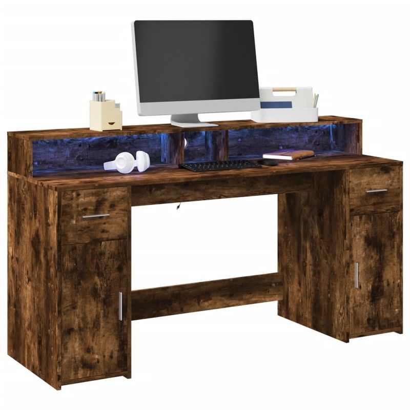 Casa si Gradina - Mobilier - Mese si birouri - Birouri - Birou cu lumini LED stejar fumuriu 160x55x91 cm lemn prelucrat - Infinity.ro