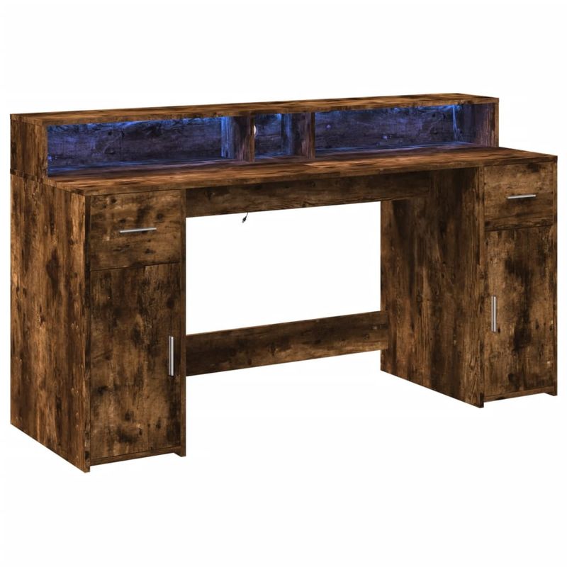 Casa si Gradina - Mobilier - Mese si birouri - Birouri - Birou cu lumini LED stejar fumuriu 160x55x91 cm lemn prelucrat - Infinity.ro
