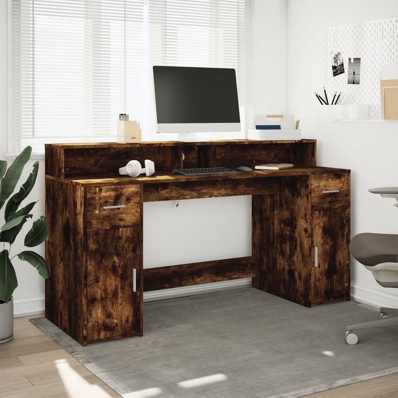 Casa si Gradina - Mobilier - Mese si birouri - Birouri - Birou cu lumini LED stejar fumuriu 160x55x91 cm lemn prelucrat - Infinity.ro