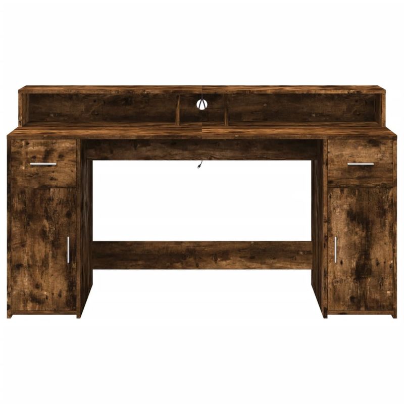 Casa si Gradina - Mobilier - Mese si birouri - Birouri - Birou cu lumini LED stejar fumuriu 160x55x91 cm lemn prelucrat - Infinity.ro