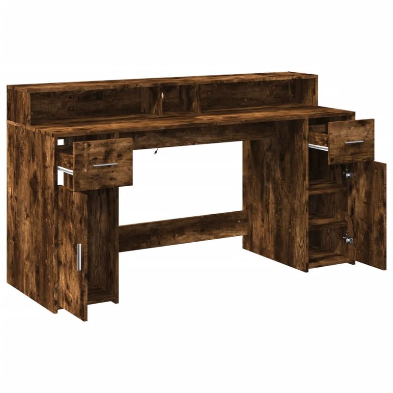 Casa si Gradina - Mobilier - Mese si birouri - Birouri - Birou cu lumini LED stejar fumuriu 160x55x91 cm lemn prelucrat - Infinity.ro