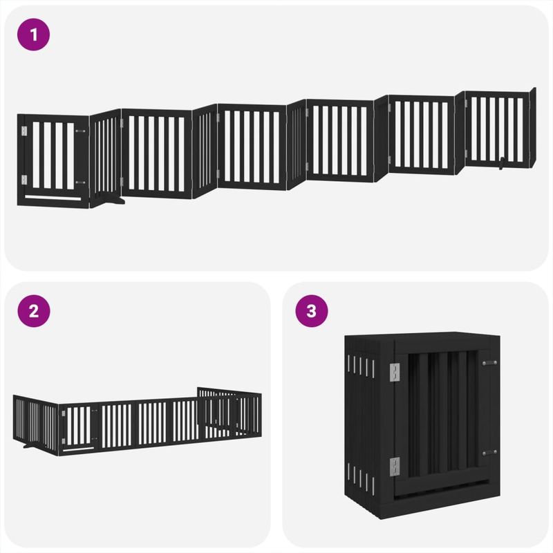 Petshop - Accesorii petshop - Culcusuri si custi - Tarcuri si colivii - Poarta caini pliabila cu usa 12 panouri negru 600 cm, lemn plop - Infinity.ro