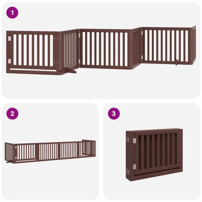 Petshop - Accesorii petshop - Culcusuri si custi - Tarcuri si colivii - Poarta caini pliabila cu usa 6 panouri maro, 480 cm, lemn plop - Infinity.ro