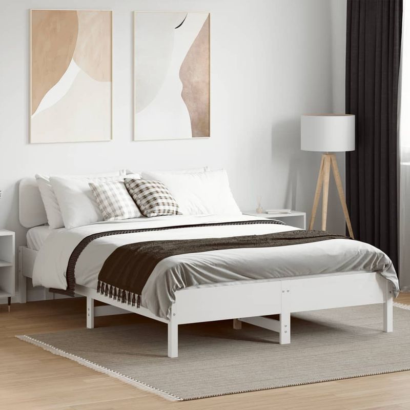 Casa si Gradina - Mobilier - Paturi si accesorii - Paturi - Cadru de pat fara saltea, alb, 135x190 cm, lemn masiv de pin - Infinity.ro