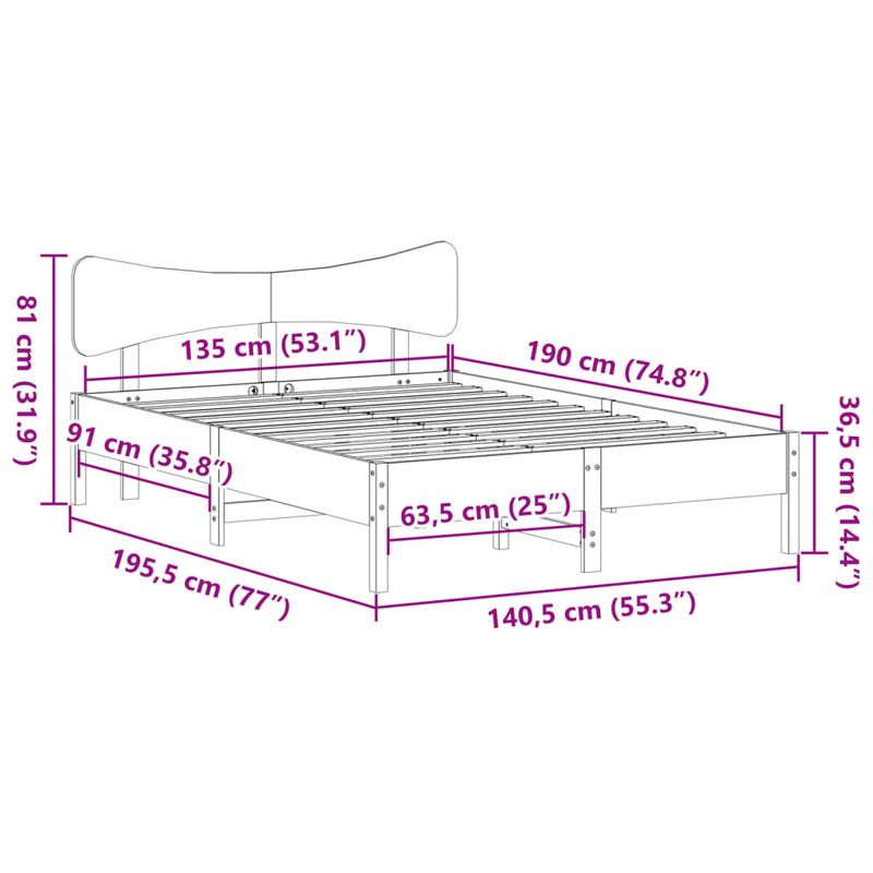 Casa si Gradina - Mobilier - Paturi si accesorii - Paturi - Cadru de pat fara saltea, alb, 135x190 cm, lemn masiv de pin - Infinity.ro