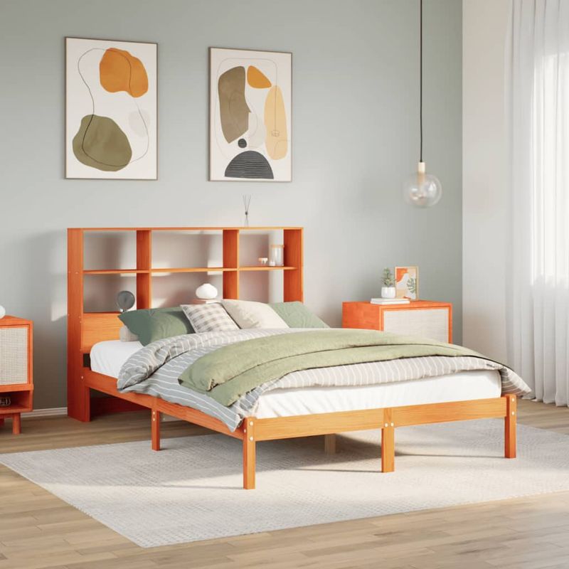 Casa si Gradina - Mobilier - Paturi si accesorii - Paturi - Pat cu biblioteca fara saltea, maro, 120x190 cm, lemn masiv pin - Infinity.ro