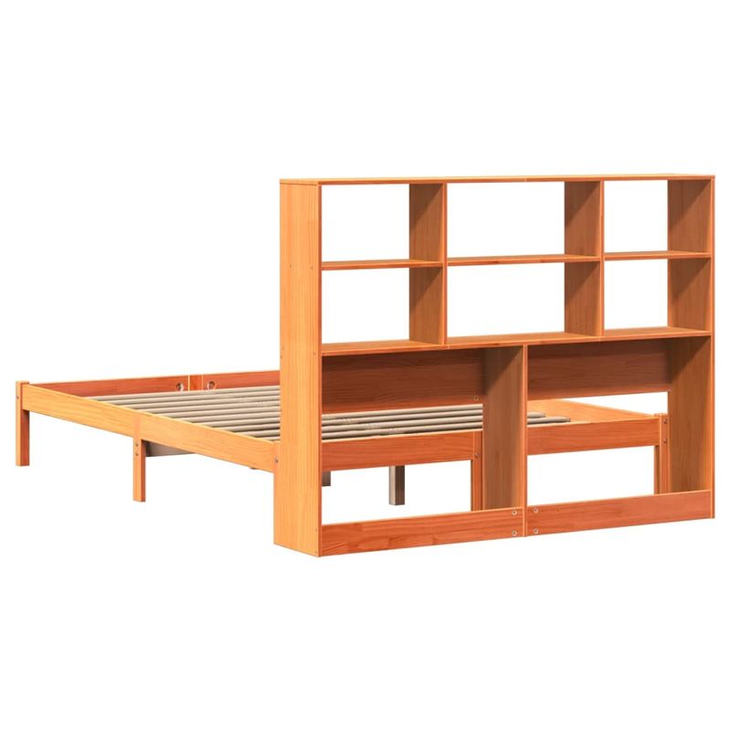 Casa si Gradina - Mobilier - Paturi si accesorii - Paturi - Pat cu biblioteca fara saltea, maro, 120x190 cm, lemn masiv pin - Infinity.ro
